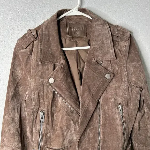 Blank NYC French Taupe Cropped Suede Moto Jacket Size M Belted Leather - Picture 3 of 10